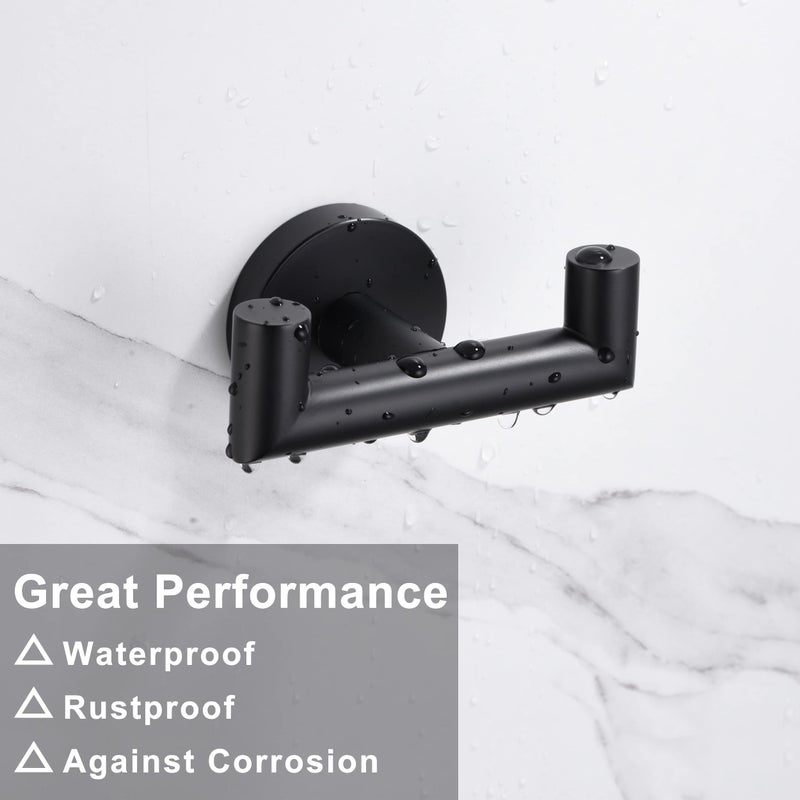 Kwanicas Towel Hooks for Bathrooms Matte Black Towel Hook for Kitchen Bathroom SUS304 Stainless Steel Coat Hook Heavy Duty Double Towels Holder Hooks for Hanging Towels Coats sponges Clothes Wall Mount 2 Pack - Image 4